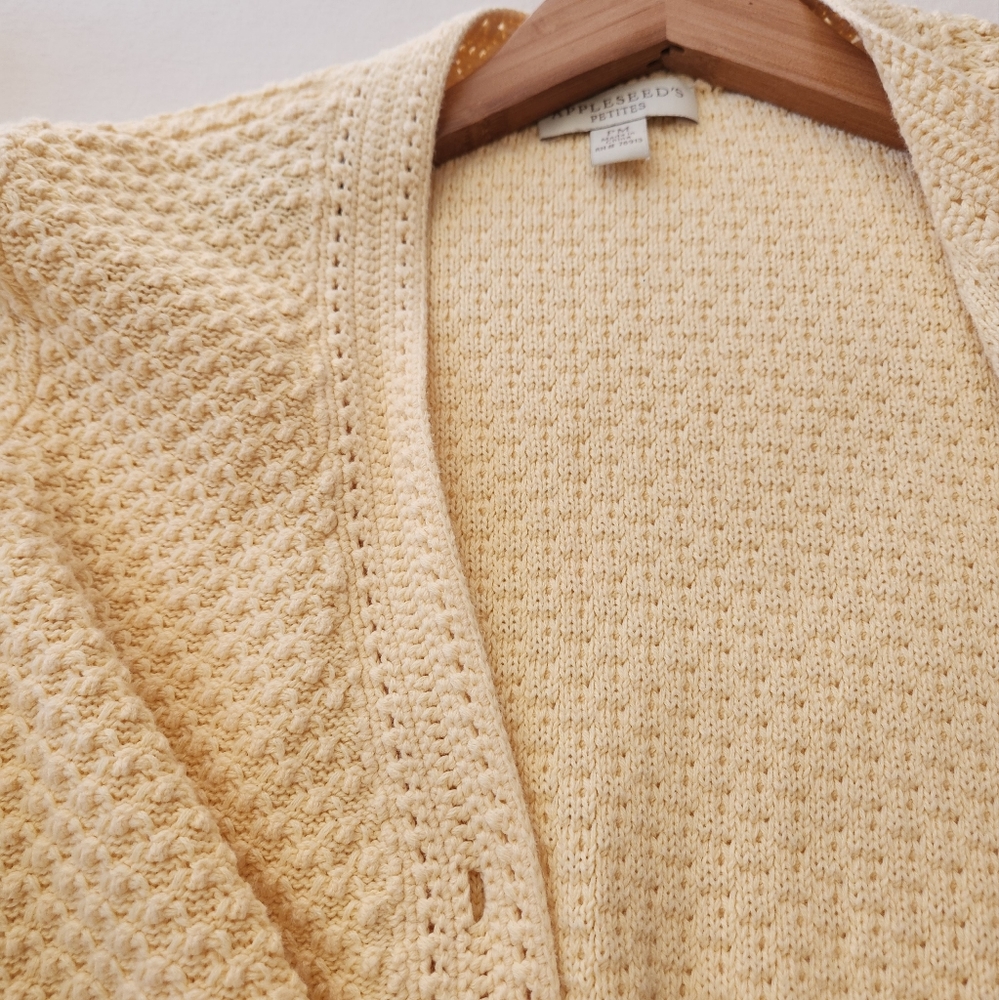 Appleseeds Petites Cotton Yellow Honeycomb Cardigan Size PM Cottagecore - Picture 2 of 7